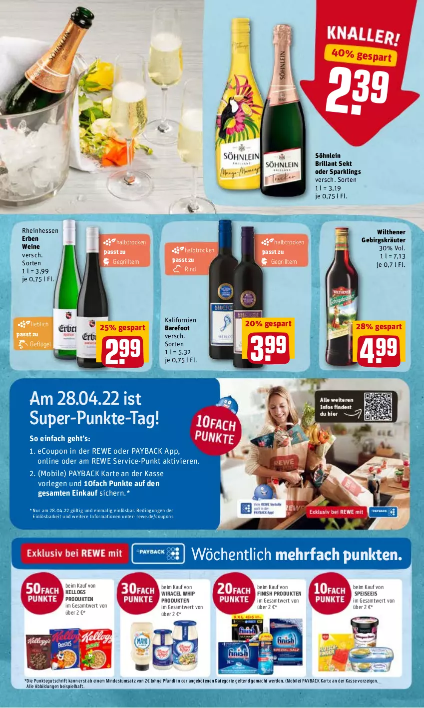 Aktueller Prospekt Rewe - Diese Woche im Angebot! - von 25.04 bis 30.04.2022 - strona 17 - produkty: angebot, angebote, brillant sekt, coupon, coupons, eis, erde, Finish, Geflügel, grill, kräuter, mac, payback, rind, sekt, söhnlein, söhnlein brillant, Ti, wein, weine, wilthener