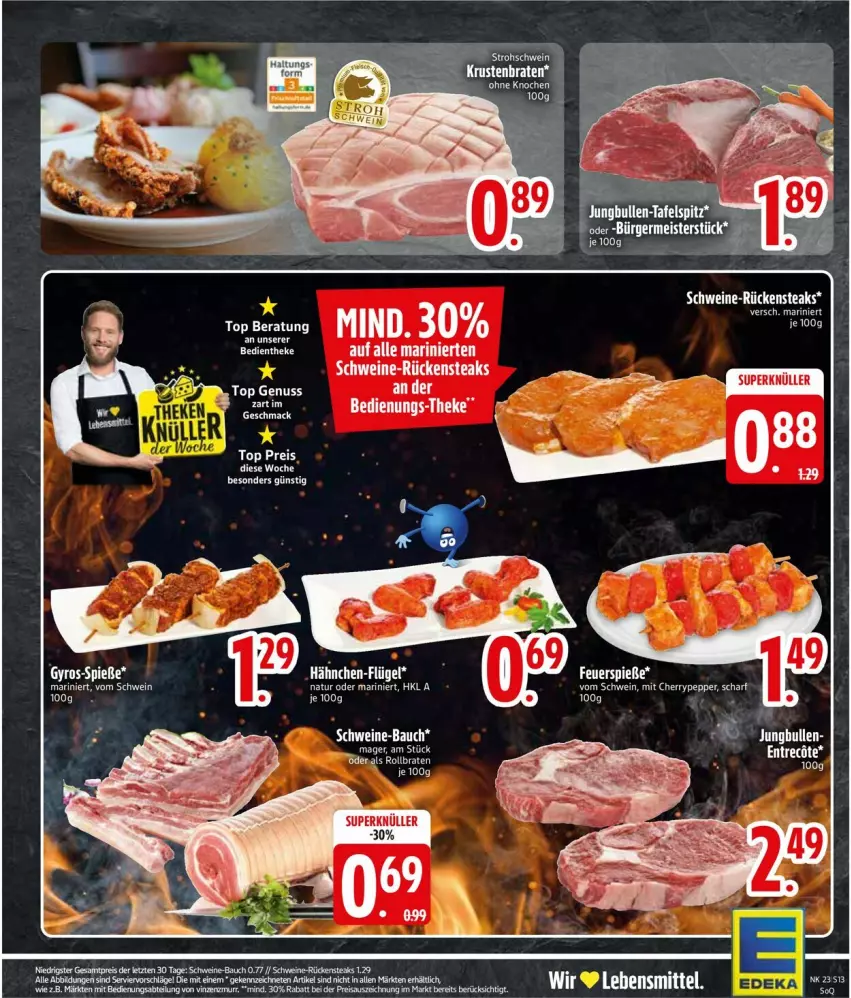 Aktueller Prospekt Edeka - Prospekte - von 01.06 bis 06.06.2026 - strona 15 - produkty: Bau, bett, braten, eier, gyros, krustenbraten, lebensmittel, Müller, natur, rollbraten, Rückensteak, rückensteaks, schwein, schweine, schweine-bauch, steak, steaks, tee, Ti, wein, weine