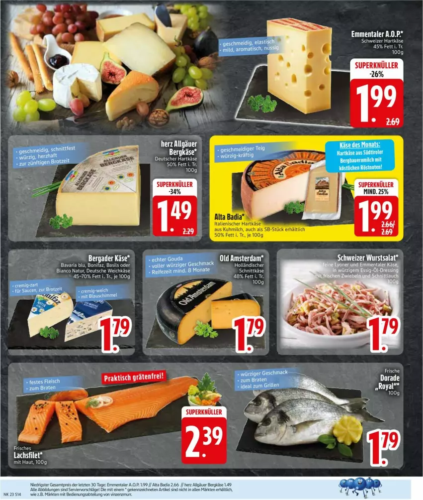 Aktueller Prospekt Edeka - Prospekte - von 01.06 bis 06.06.2026 - strona 16 - produkty: bavaria blu, emmentaler, filet, hartkäse, Käse, lachs, lachsfilet, natur, Ria, salat, weichkäse, wurst