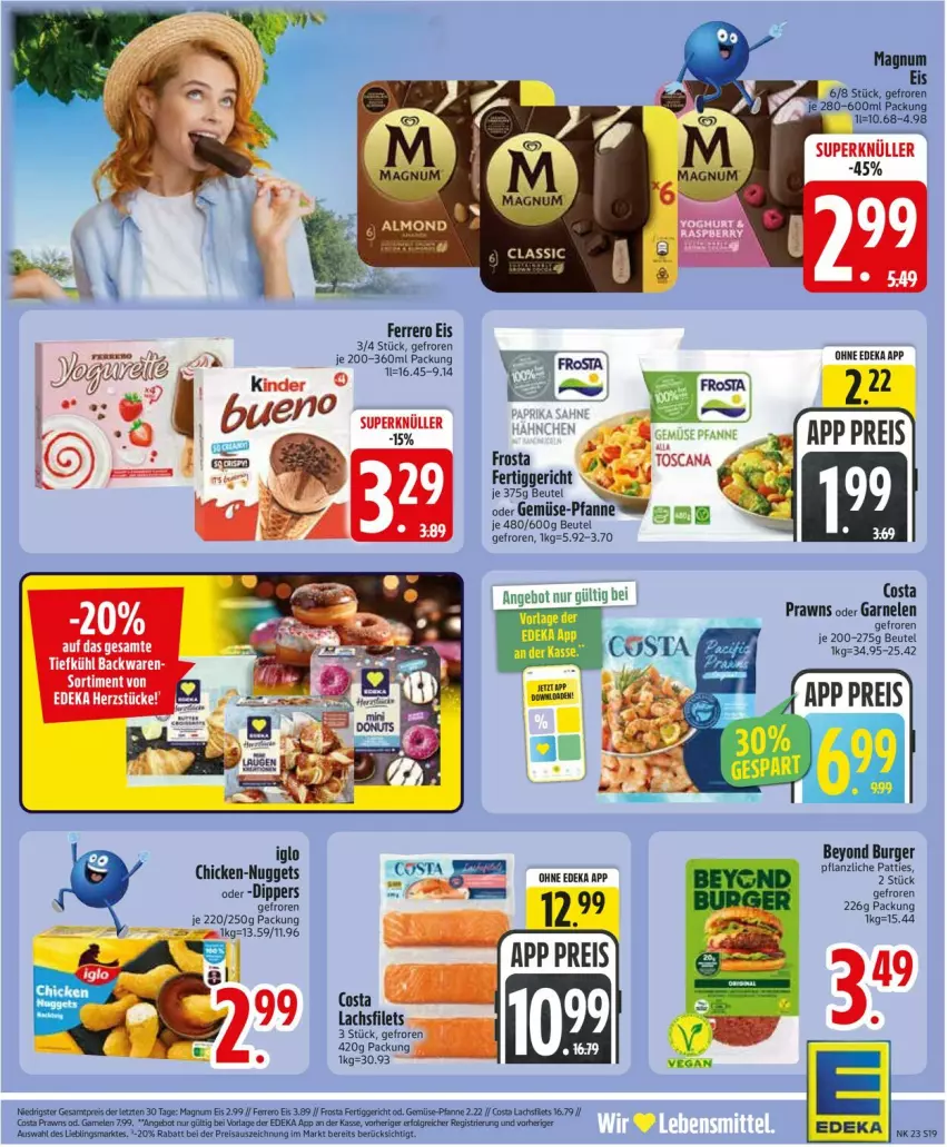 Aktueller Prospekt Edeka - Prospekte - von 01.06 bis 06.06.2026 - strona 21 - produkty: beutel, burger, deka, dip, eis, ferrero, filet, filets, frosta, garnelen, gemüse-pfanne, iglo, lachs, lachsfilet, lachsfilets, LG, nuggets, pfanne, prawns, reis, Ti, Yo