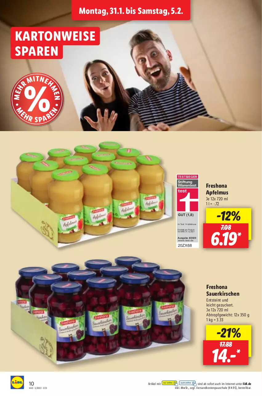 Aktueller Prospekt Lidl - Aktionsprospekt - von 31.01 bis 05.02.2022 - strona 10 - produkty: apfel, apfelmus, auer, eis, kirsch, kirsche, kirschen, ndk, sauerkirschen, Schal, Schale, Ti, zucker