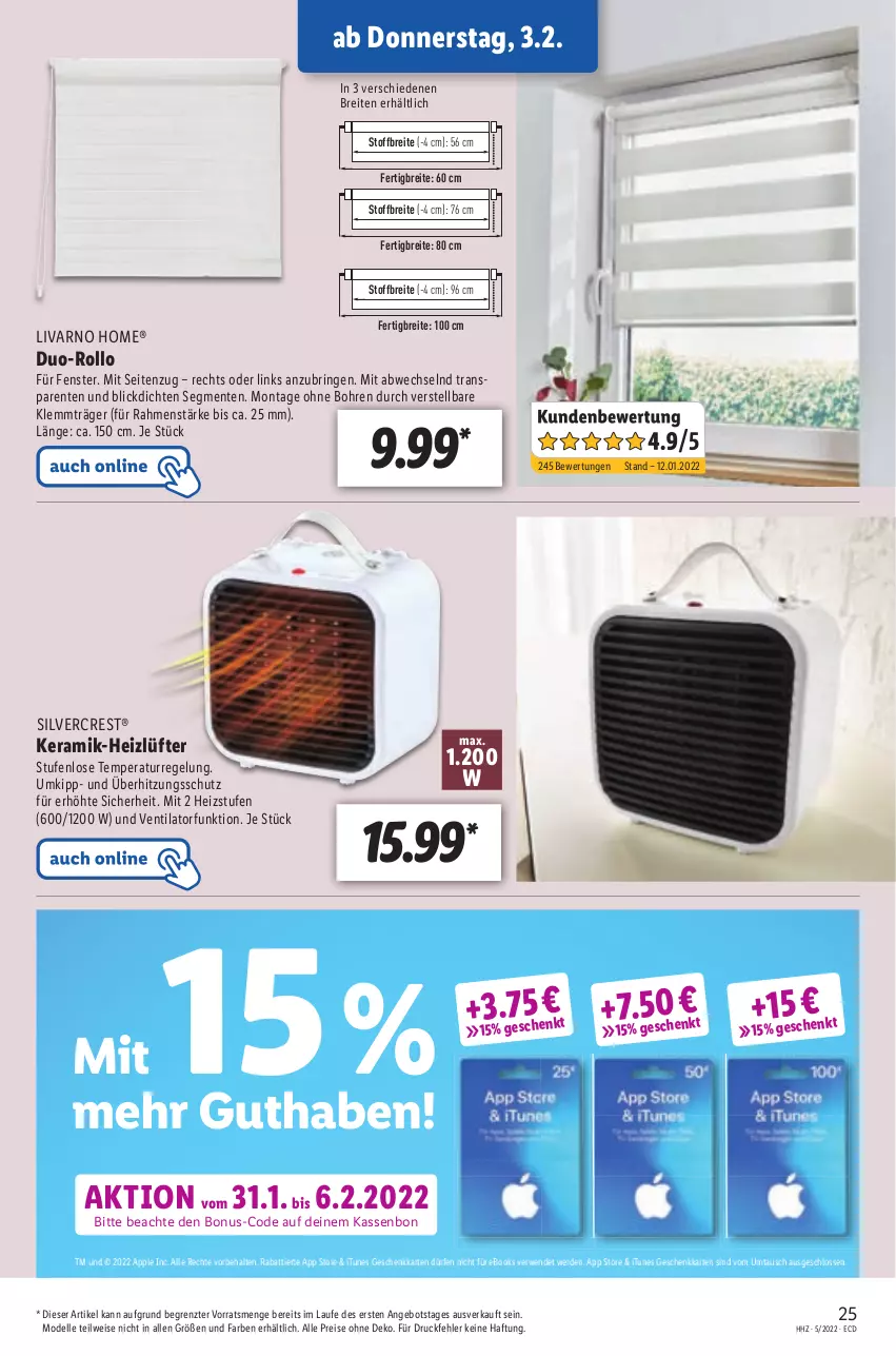 Aktueller Prospekt Lidl - Aktionsprospekt - von 31.01 bis 05.02.2022 - strona 25 - produkty: angebot, Apple, Brei, dell, eis, elle, ente, erde, fenster, Mode, reis, ring, rwe, silvercrest, Ti, überhitzungsschutz, ventilator, ZTE