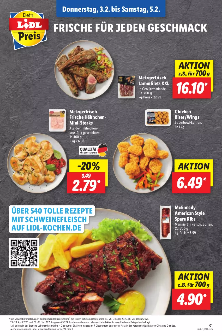 Aktueller Prospekt Lidl - Aktionsprospekt - von 31.01 bis 05.02.2022 - strona 31 - produkty: bites, brustfilet, discount, eis, filet, filets, fleisch, Frische Hähnchen, gewürz, hähnchenbrust, hähnchenbrustfilet, lamm, Lammfilets, lebensmittel, mac, marinade, mcennedy, monitor, obst, Obst und Gemüse, pril, reis, rezept, rezepte, schnitten, schwein, schweine, schweinefleisch, spare ribs, steak, steaks, Ti, und gemüse, wein, weine