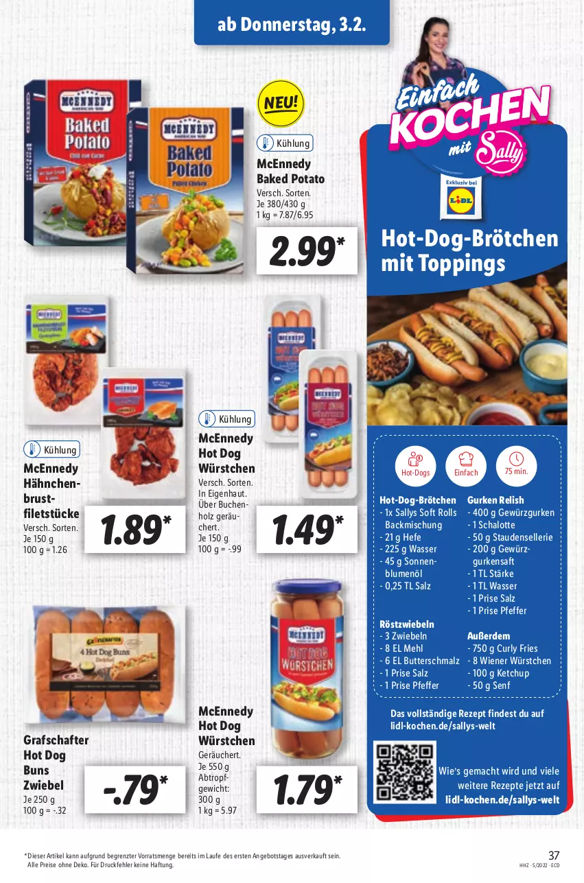 Aktueller Prospekt Lidl - Aktionsprospekt - von 31.01 bis 05.02.2022 - strona 37 - produkty: angebot, backmischung, blume, blumen, blumenöl, brötchen, buch, butter, Butterschmalz, eis, elle, erde, filet, filets, gewürz, Gewürzgurke, gewürzgurken, grafschafter, gurke, gurken, Hefe, Holz, hot dog, Hot Dog Buns, ketchup, mac, malz, mcennedy, mehl, pfeffer, reis, rel, rezept, rezepte, röstzwiebeln, saft, salz, Schal, Schalotte, Schmalz, senf, sonnenblume, sonnenblumen, sonnenblumenöl, stauden, Ti, wasser, wiener, wiener würstchen, würstchen, ZTE, zwiebel, zwiebeln