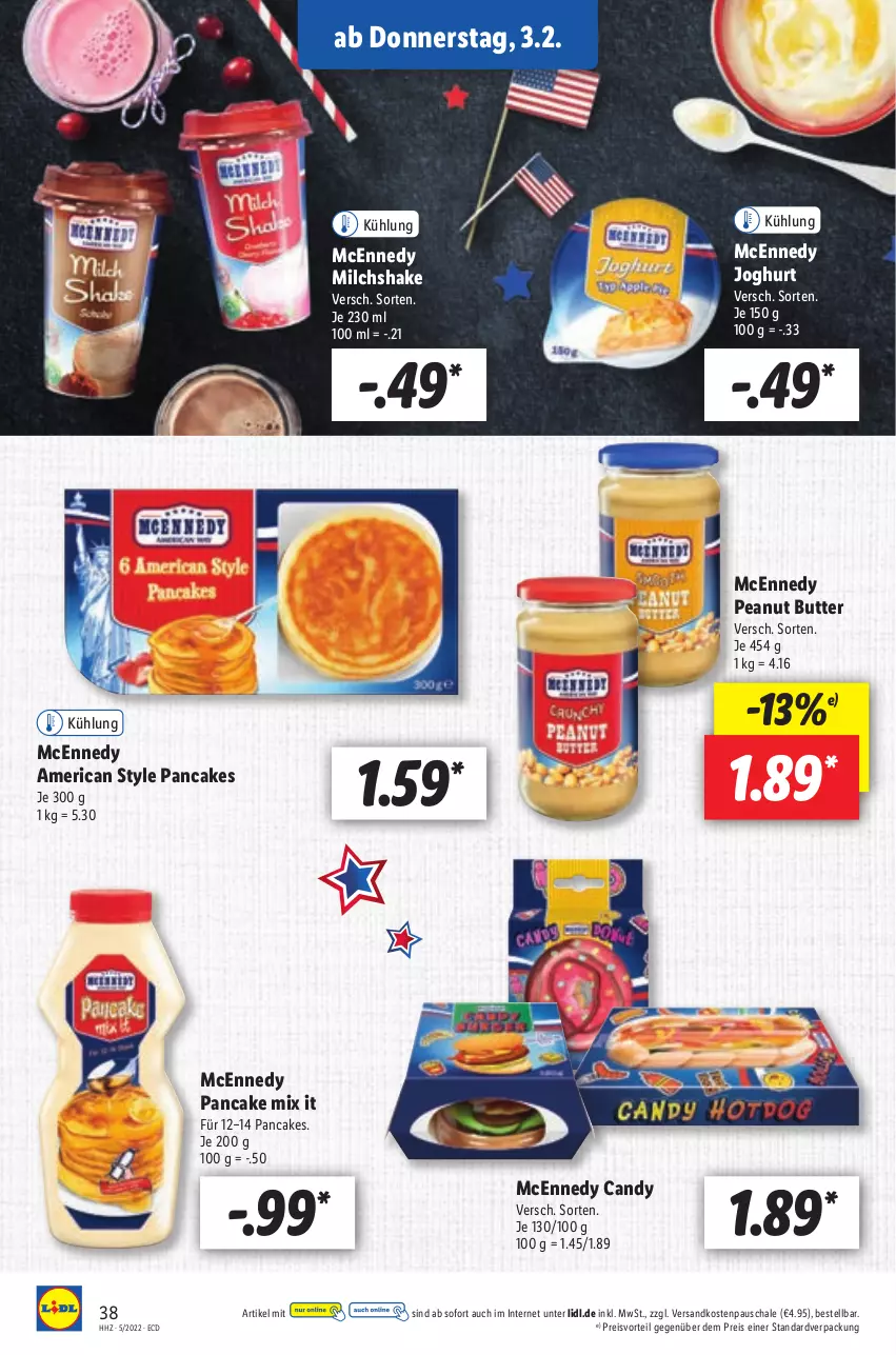 Aktueller Prospekt Lidl - Aktionsprospekt - von 31.01 bis 05.02.2022 - strona 38 - produkty: butter, eis, joghur, joghurt, mcennedy, milch, ndk, peanut butter, preisvorteil, reis, Schal, Schale, shake, Ti