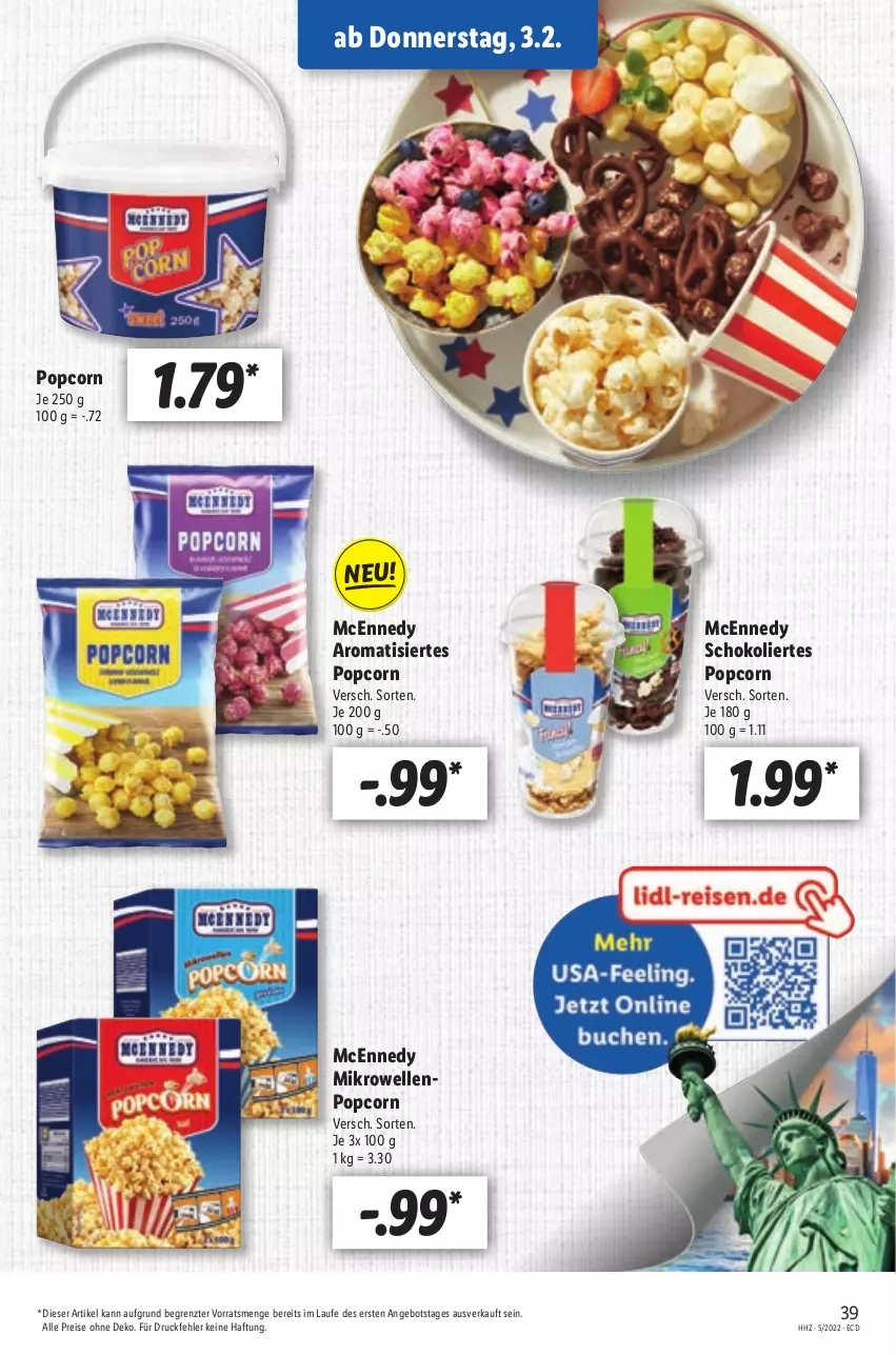 Aktueller Prospekt Lidl - Aktionsprospekt - von 31.01 bis 05.02.2022 - strona 39 - produkty: angebot, eis, elle, mcennedy, mikrowelle, popcorn, reis, schoko, Ti, ZTE