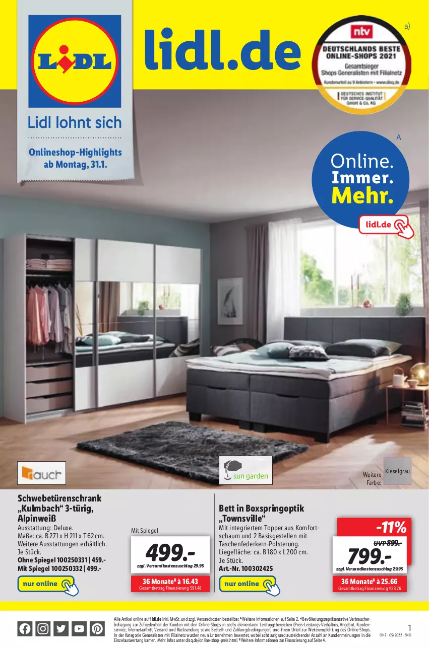 Aktueller Prospekt Lidl - Aktionsprospekt - von 31.01 bis 05.02.2022 - strona 49 - produkty: angebot, bett, eis, elle, federkern, LG, Liege, ndk, Rauch, reis, ring, Schrank, schwebetürenschrank, spiegel, Tasche, taschen, Ti, topper, türenschrank