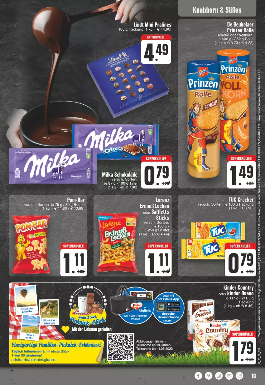 Aktueller Prospekt Edeka - Angebote der Woche - von 22.05 bis 27.05.2023 - strona 19 - produkty: de beukelaer, Kinder, kinder bueno, korn, lack, Lacke, lindt, milka, milka schokolade, prinzen rolle, schoko, schokolade, tee