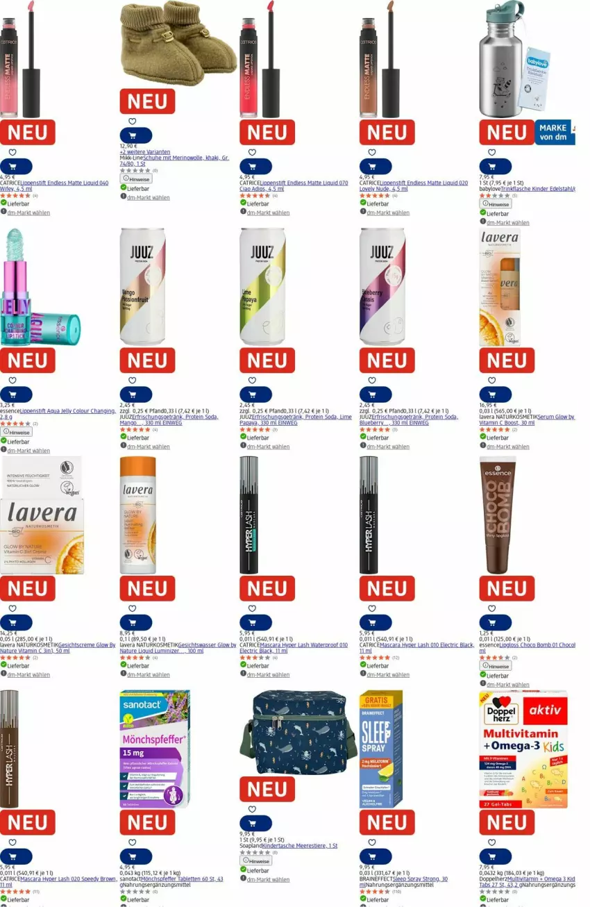 Aktueller Prospekt Dm Drogerie - Prospekte - von 11.08 bis 20.08.2025 - strona 6 - produkty: aqua, Babylove, blueberry, doppelherz, edelstahl, Effect, eis, erfrischungsgetränk, flasche, Gesichtswasser, getränk, gin, HP, Kaki, Kinder, kosmetik, lack, lavera, Lippenstift, mango, Mascara, natur, naturkosmetik, ndk, omega, Papaya, pfeffer, Ria, rum, schuhe, Serum, Soda, spee, Stier, tablet, tablett, Tablette, Tasche, Ti, Tiere, vita, Vitamin C, wasser, wolle