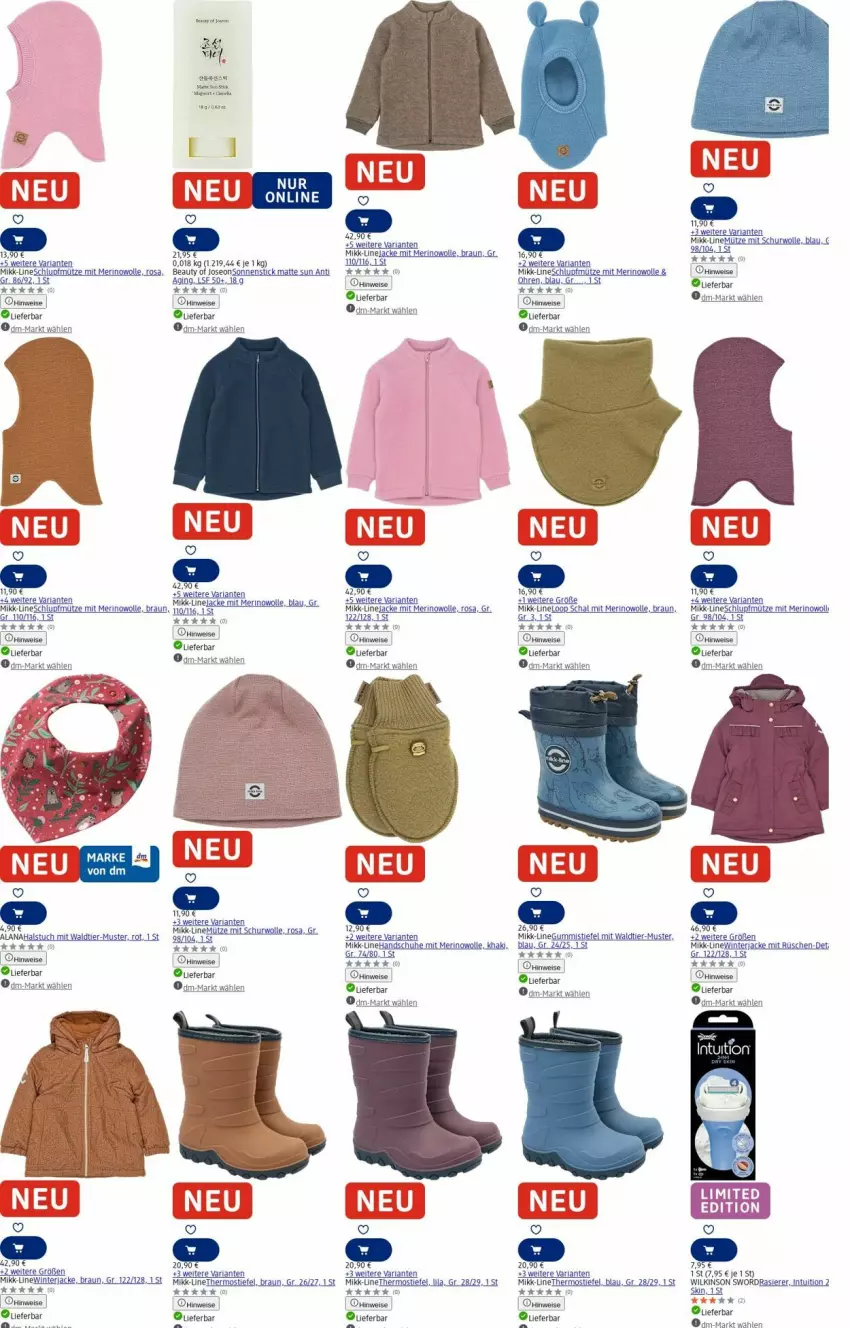 Aktueller Prospekt Dm Drogerie - Prospekte - von 11.08 bis 20.08.2025 - strona 8 - produkty: arla, Bau, braun, chupa, eis, gin, Gummistiefel, handschuhe, Jacke, lack, Lacke, mais, Mütze, Ria, Schal, Schlupfmütze, schuhe, Ti, wilkinson, wolle