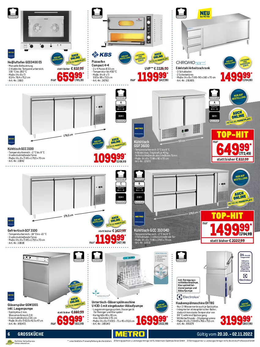 Aktueller Prospekt Metro - Profi Technik Spezial - von 20.10 bis 02.11.2022 - strona 6 - produkty: angebot, angebote, auto, Bau, Behälter, bohne, bohnen, decke, Deckel, dell, edelstahl, eis, Electrolux, Elektro, elle, ente, erde, geschirr, Gläser, grill, kaffee, kaffeevollautomat, klarspüler, korb, kraft, küche, kuchen, kühlschrank, lamm, Lampe, LG, mais, Metro, Mode, ndk, Ofen, pizza, Pizzaofen, Rauch, regal, reiniger, Reinigung, Reinigungsmittel, reis, Ria, ring, Rondell, rwe, saro, Schal, Schrank, schubladen, Sport, spülmaschinen, spülmittel, teller, Ti, timer, tisch, top-hit, vitrine, waschbecken, wasser, wassertank