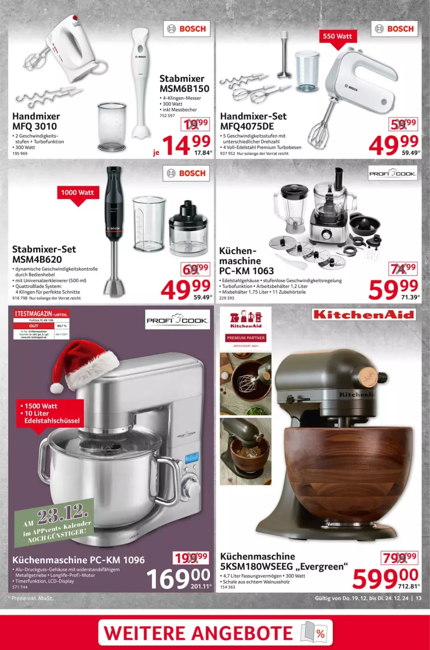 Aktueller Prospekt Selgros - Non Food - von 19.12 bis 24.12.2024 - strona 13 - produkty: Behälter, edelstahl, handmixer, Holz, KitchenAid, küche, Küchen, küchenmaschine, leine, LG, messer, Mixer, nuss, salz, Schal, Schale, stabmixer, Ti, timer, walnuss, Zerkleinerer