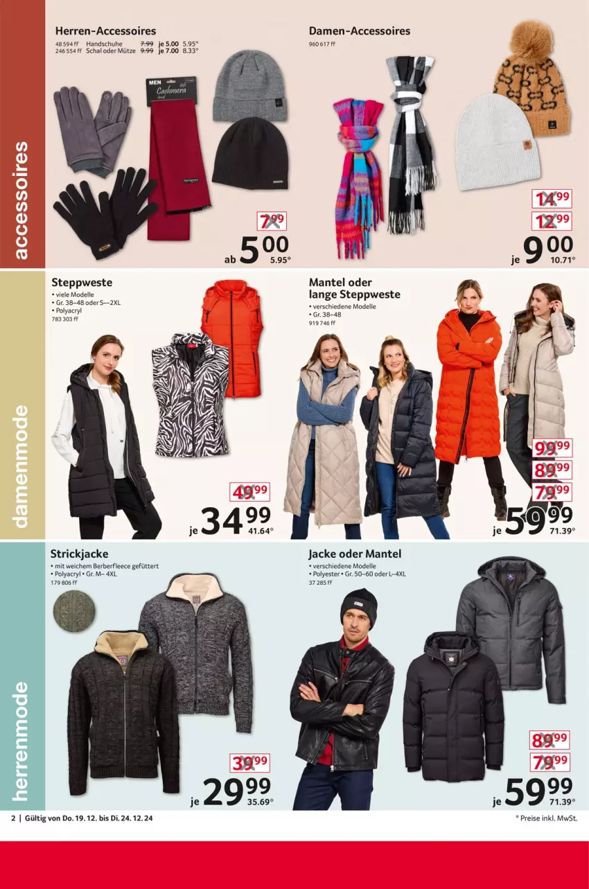 Aktueller Prospekt Selgros - Non Food - von 19.12 bis 24.12.2024 - strona 2 - produkty: ACC, accessoires, dell, eis, elle, handschuhe, Jacke, Mantel, Mode, Mütze, reis, Schal, schuhe, Strickjacke, Ti, Weste