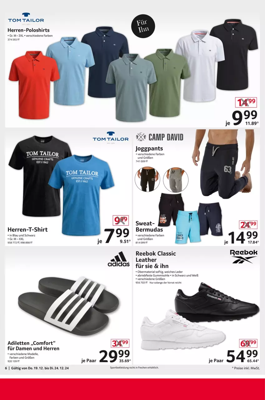 Aktueller Prospekt Selgros - Non Food - von 19.12 bis 24.12.2024 - strona 6 - produkty: Adidas, bermuda, bermudas, brie, dell, eis, elle, herren-polo, herren-t-shirt, kleid, Kleidung, Mode, Pants, poloshirt, Reebok, reis, Ria, shirt, shirts, Sport, T-Shirt, Ti, tom tailor