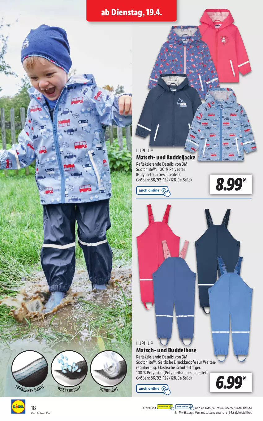 Aktueller Prospekt Lidl - Aktionsprospekt - von 19.04 bis 23.04.2022 - strona 18 - produkty: asti, hose, Jacke, lupilu, ndk, Schal, Schale, scotch, Ti, Tiere, tisch