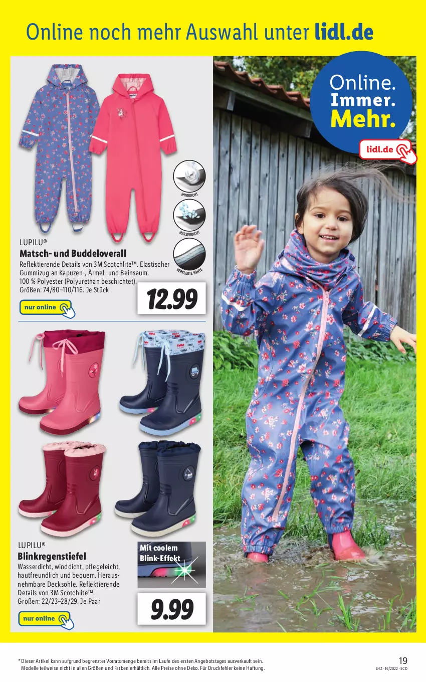 Aktueller Prospekt Lidl - Aktionsprospekt - von 19.04 bis 23.04.2022 - strona 19 - produkty: angebot, asti, decksohle, dell, eis, elle, lupilu, Mode, Overall, reis, scotch, Ti, Tiere, tisch, wasser, ZTE