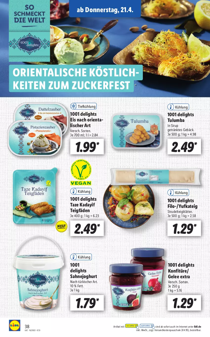 Aktueller Prospekt Lidl - Aktionsprospekt - von 19.04 bis 23.04.2022 - strona 38 - produkty: eis, gelee, getränk, joghur, joghurt, konfitüre, ndk, sahne, Sahnejoghurt, Schal, Schale, sirup, Strudel, Ti, Tulum, zucker