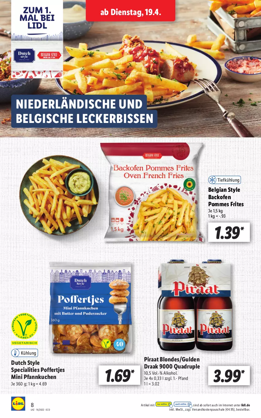 Aktueller Prospekt Lidl - Aktionsprospekt - von 19.04 bis 23.04.2022 - strona 8 - produkty: alkohol, backofen, kuchen, LG, ndk, Ofen, Pfannkuchen, Poffertjes, pommes, Pommes Frites, quad, Schal, Schale, Ti