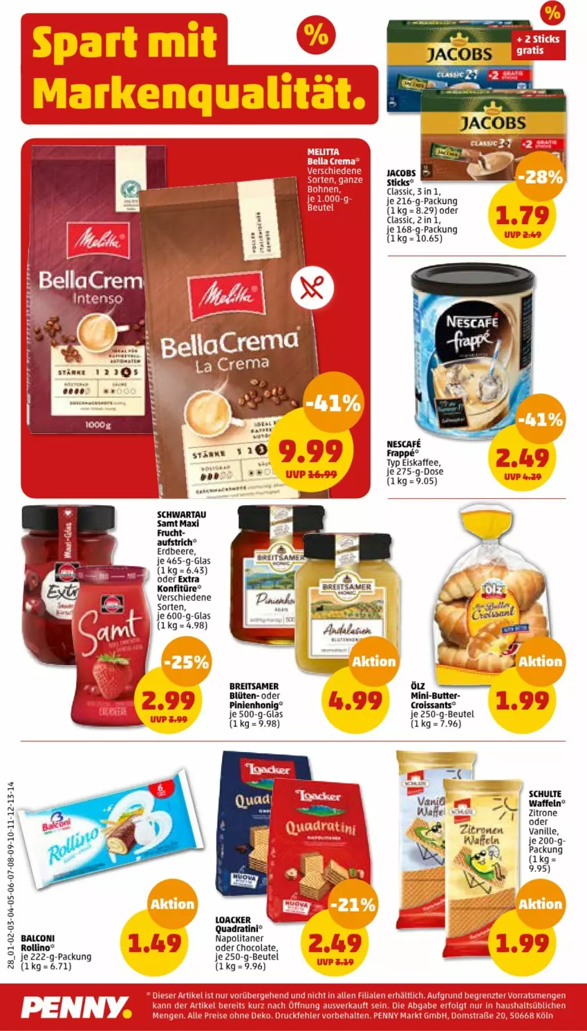 Aktueller Prospekt Penny - Prospekte - von 26.06 bis 01.07.2023 - strona 28 - produkty: Alcon, aufstrich, beere, beutel, Blüte, Brei, butter, cola, Croissant, croissants, eis, eiskaffee, erdbeere, erde, frucht, honig, jacobs, kaffee, konfitüre, quad, Schwartau, sim, tee, Ti, vanille, waffeln, zitrone