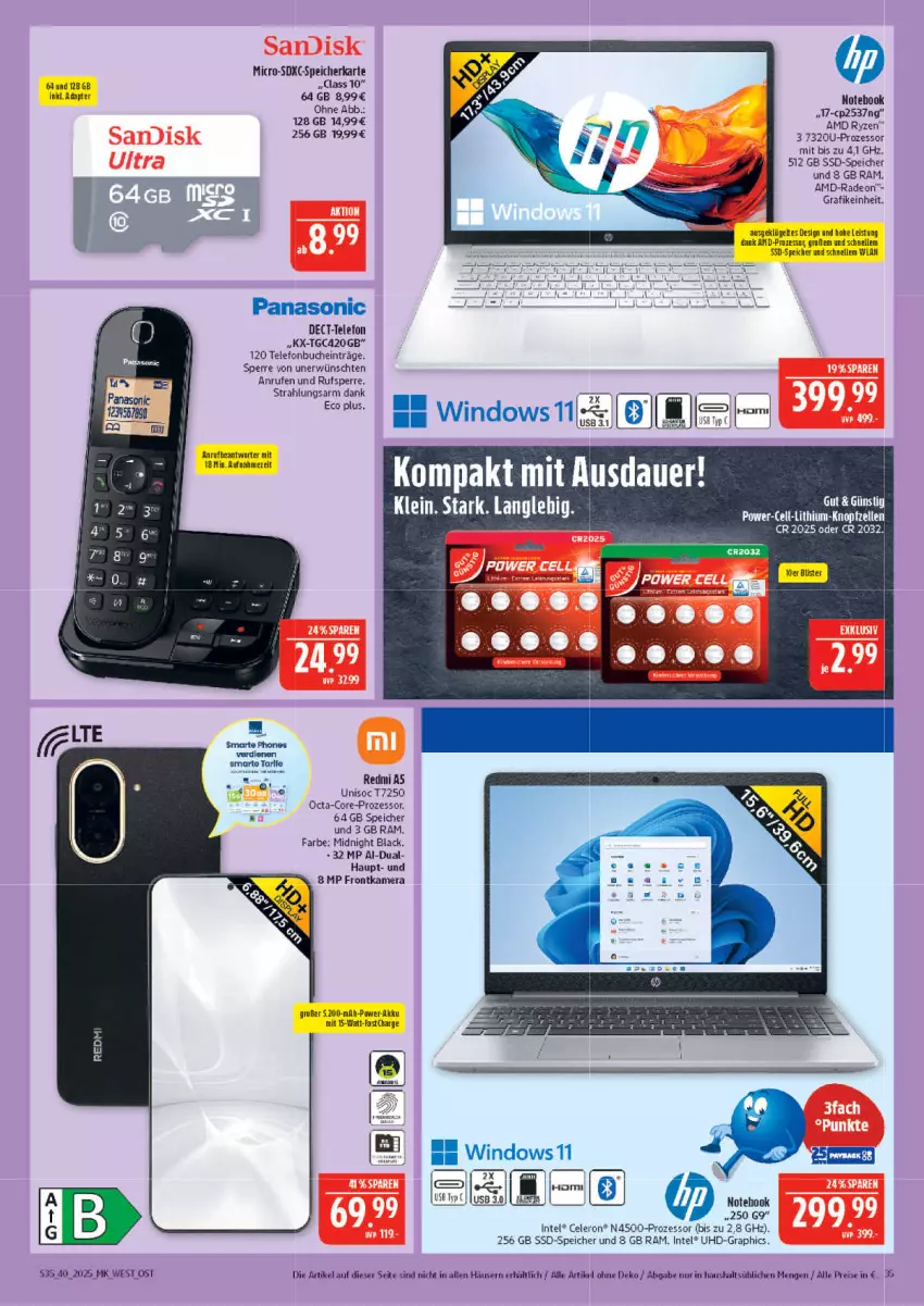 Aktueller Prospekt Marktkauf - Prospekt - von 28.09 bis 04.10.2025 - strona 35 - produkty: adapter, akku, buch, celeron, deo, eis, elle, frontkamera, Intel, kamera, lack, notebook, panasonic, radeon, reis, ryzen, speicherkarte, ssd, SSD-Speicher, telefon, Ti, uhd