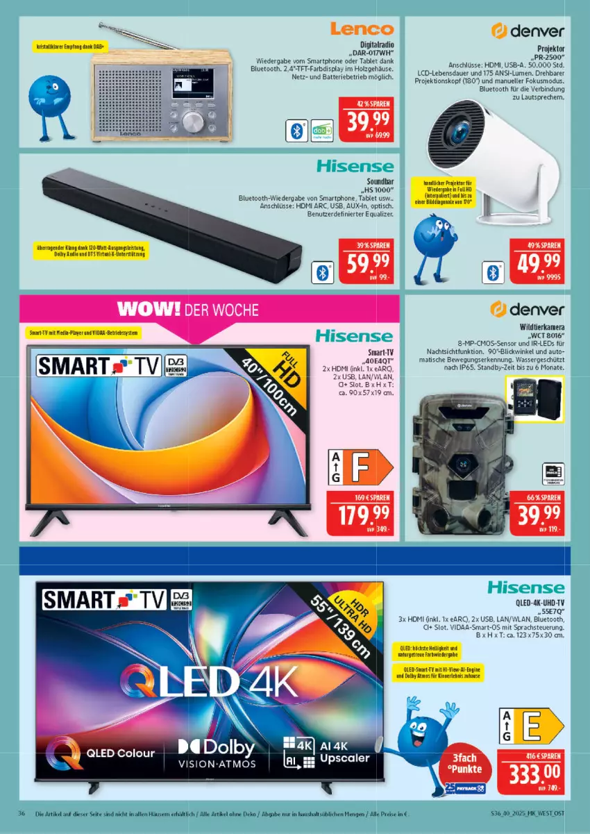 Aktueller Prospekt Marktkauf - Prospekt - von 28.09 bis 04.10.2025 - strona 36 - produkty: auer, auto, batterie, cmos-sensor, eis, elle, erde, HDMI, Holz, kamera, lautsprecher, leds, lenco, Projektor, qled, Radio, reis, smartphone, soundbar, tablet, tft-farbdisplay, Ti, tisch, uhd, UHD-TV, usb, wasser, Wild