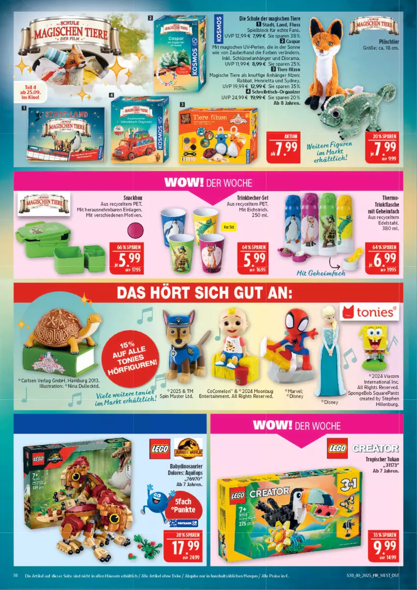 Aktueller Prospekt Marktkauf - Prospekt - von 28.09 bis 04.10.2025 - strona 38 - produkty: Abba, Anhänger, Becher, Dior, disney, edelstahl, Elan, ente, flasche, Pants, perlen, Plüsch, rama, schreibtisch, snack, Ti, Tiere, tisch, trinkbecher, trinkflasche