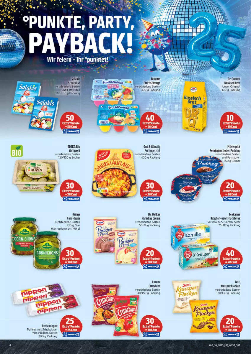 Aktueller Prospekt Marktkauf - Prospekt - von 28.09 bis 04.10.2025 - strona 4 - produkty: antipasti, asti, Becher, bio, brot, chips, creme, crunchips, danone, deka, Dr. Oetker, edeka bio, eier, eis, feinjoghurt, fertiggericht, frucht, früchte, Früchtetee, fruchtzwerge, gin, joghur, joghurt, kräuter, Kühne, lorenz, mövenpick, nippon, olive, oliven, Paradies Creme, pudding, reis, russisch brot, schoko, schokolade, tee, teekanne, Ti
