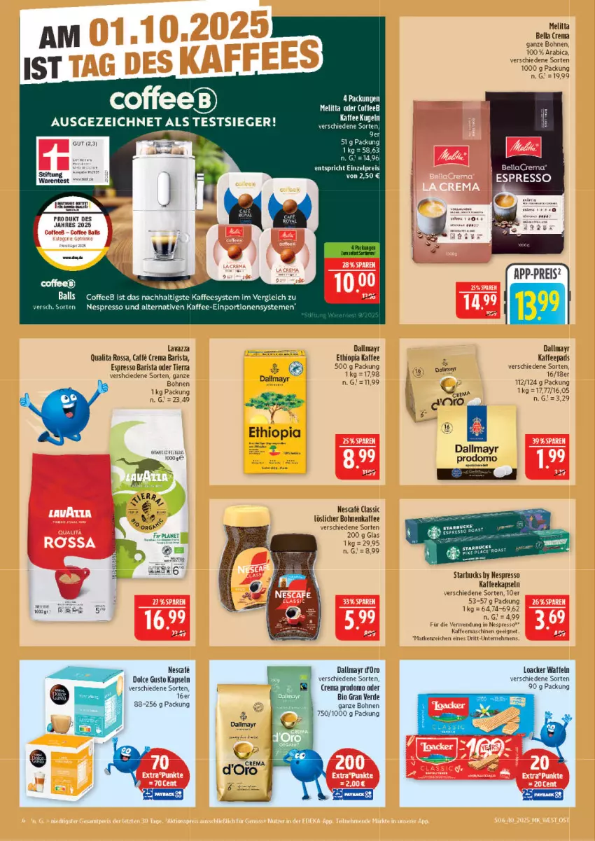 Aktueller Prospekt Marktkauf - Prospekt - von 28.09 bis 04.10.2025 - strona 6 - produkty: bella crema, bellacrema, bio, bohne, bohnen, bohnenkaffee, dallmayr, dolce gusto, eis, erde, espresso, kaffee, kaffeekapseln, kaffeemaschine, kaffeepads, lavazza, löslicher bohnenkaffee, melitta, nescafe, nespresso, prodomo, reis, rwe, starbucks, Ti, waffeln