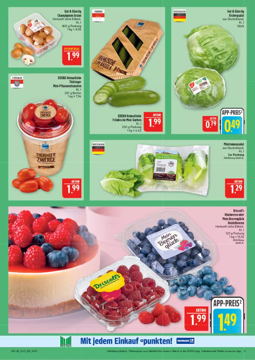 Aktueller Prospekt Marktkauf - Prospekt - von 28.09 bis 04.10.2025 - strona 9 - produkty: aktionspreis, Becher, beere, beeren, braun, deka, eis, gurke, gurken, heidelbeere, heidelbeeren, himbeer, himbeere, himbeeren, mini-gurken, nuss, pflaume, pflaumen, reis, ring, Romanasalat, salat, Ti, tomate, tomaten
