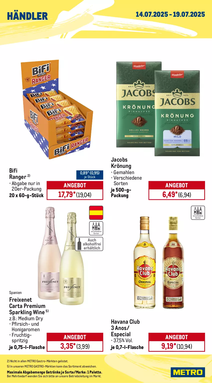 Aktueller Prospekt Metro - Wochen-Angebote Händler - von 14.07 bis 19.07.2025 - strona 2 - produkty: angebot, beere, beeren, bifi, bree, chardonnay, flasche, freixenet, frucht, früchte, früchten, getränk, getränke, Havana Club, heinz, honig, jacobs, jacobs krönung, ketchup, mac, mayonnaise, Metro, metro gastro, Palette, Papaya, passo, pfirsich, primitivo, Sierra, sierra tequila, Stachelbeeren, tequila, Ti, tomato ketchup, usb, Yo