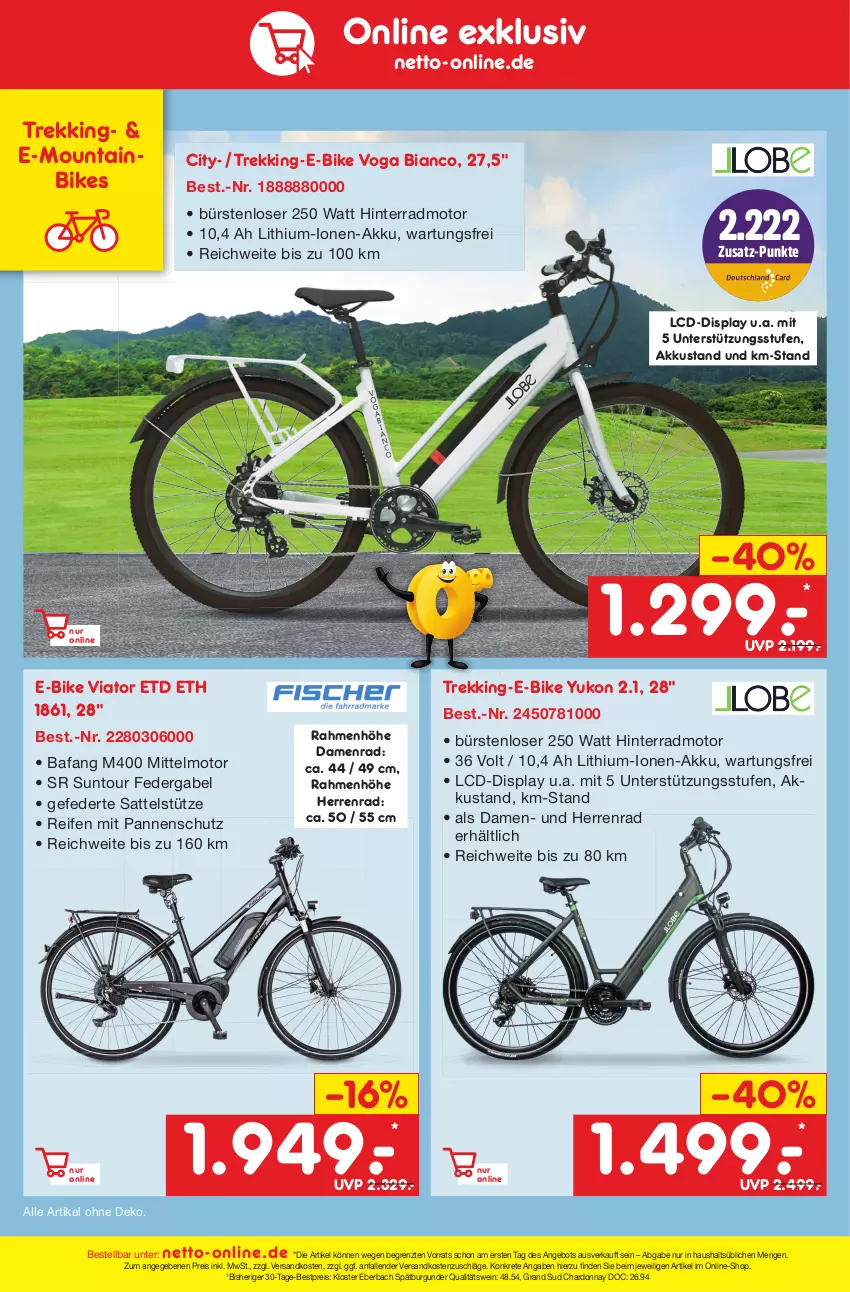 Aktueller Prospekt Netto Marken-Discount - Filial-Angebote - von 02.05 bis 06.05.2023 - strona 46 - produkty: akku, angebot, bestpreis, burgunder, bürste, bürsten, chardonnay, E-Bike, eis, gabel, grand sud, Kloster Eberbach, Mountainbike, ndk, qualitätswein, reifen, reis, sattel, sattelstütze, spätburgunder, sr suntour, Ti, wein, ZTE