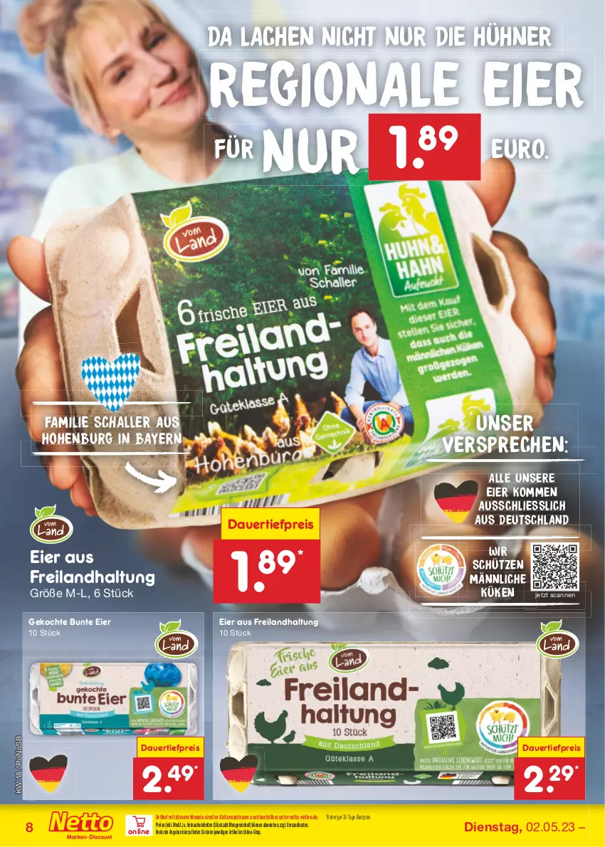 Aktueller Prospekt Netto Marken-Discount - Filial-Angebote - von 02.05 bis 06.05.2023 - strona 8 - produkty: auer, bestpreis, dauertiefpreis, eier, eis, hühner, ndk, reis, Schal, Schütze, Ti, tiefpreis