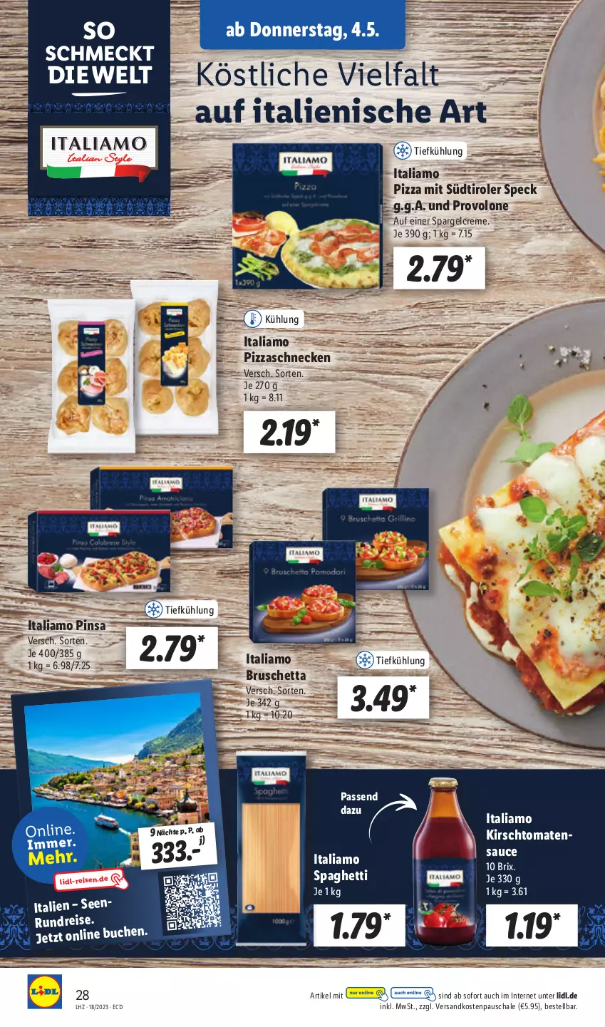 Aktueller Prospekt Lidl - Aktionsprospekt - von 02.05 bis 06.05.2023 - strona 36 - produkty: buch, creme, eis, italiamo, kirsch, ndk, pizza, Provolone, reis, sauce, Schal, Schale, spaghetti, spargel, Speck, südtiroler, Ti, tomate, tomaten