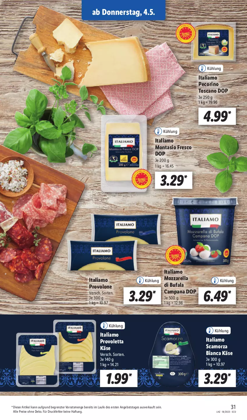 Aktueller Prospekt Lidl - Aktionsprospekt - von 02.05 bis 06.05.2023 - strona 39 - produkty: angebot, di bufala, eis, italiamo, Käse, mozzarella, Pecorino, Provolone, reis, rel, Scamorza, Ti, ZTE