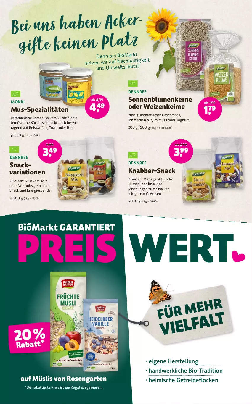 Aktueller Prospekt Denns Biomarkt - Prospekte - von 13.09 bis 26.09.2023 - strona 10 - produkty: bio, blume, blumen, brot, dennree, eis, eiswaffeln, Garten, joghur, joghurt, küche, mac, müsli, nuss, obst, regal, reis, Reiswaffeln, Ria, rosen, snack, sonnenblume, sonnenblumen, Sonnenblumenkerne, Spezi, Ti, tisch, toast, waffeln