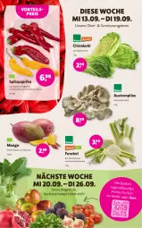 Gazetka promocyjna Denns Biomarkt - Prospekte - Gazetka - ważna od 26.09 do 26.09.2023 - strona 4 - produkty: angebot, angebote, aust, Austern, eis, elle, fenchel, LG, mango, obst, paprika, pilze, reis, Spitzpaprika, tee, vorteilspreis