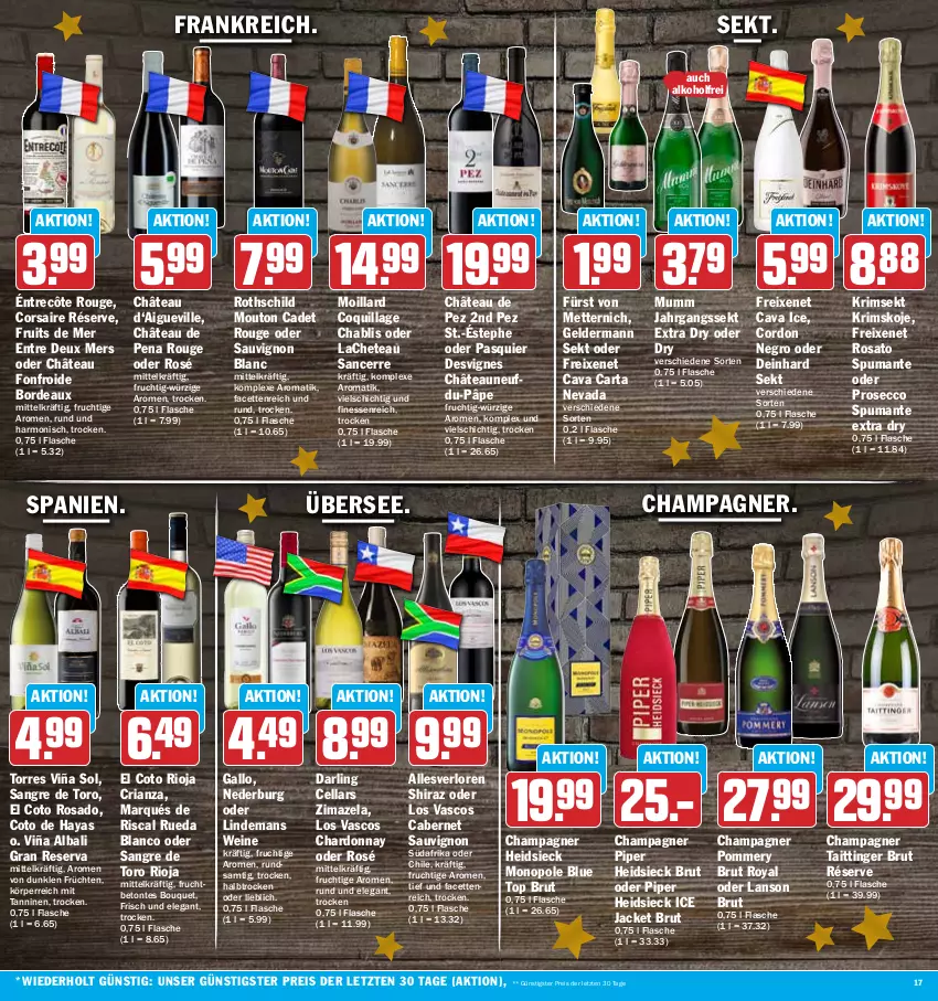 Aktueller Prospekt Hit - Prospekte - von 12.12 bis 17.12.2022 - strona 17 - produkty: alkohol, brut, cabernet, cabernet sauvignon, Cava, champagne, champagner, chardonnay, Corsaire, ecco, eis, finesse, flasche, freixenet, frucht, früchte, früchten, fürst von metternich, gallo, geldermann, Jacke, jahrgangssekt, Mett, metternich, mumm, nederburg, prosecco, puma, reis, Ria, rioja, rosato, rouge, sauvignon, sauvignon blanc, sekt, spumante, Ti, wein, weine, ZTE