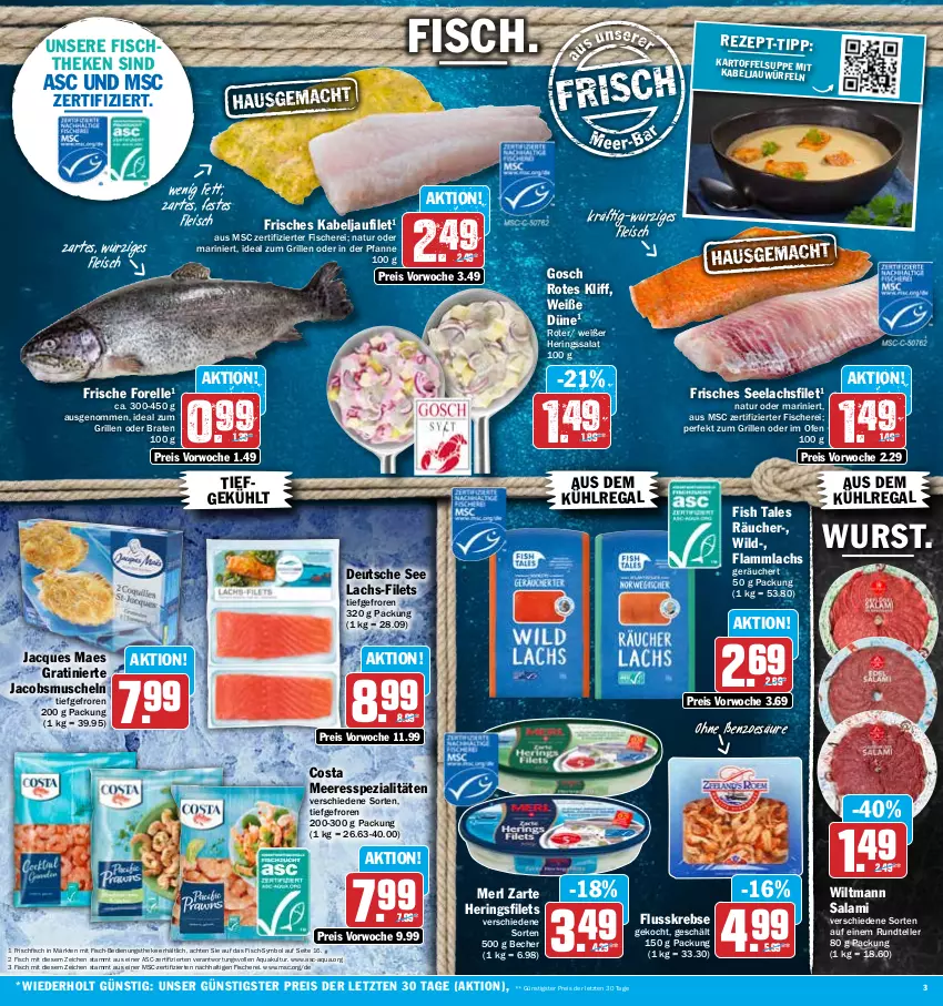 Aktueller Prospekt Hit - Prospekte - von 12.12 bis 17.12.2022 - strona 3 - produkty: aqua, aus dem kühlregal, Becher, braten, eis, elle, filet, filets, fisch, fische, Fischer, fischtheke, fleisch, forelle, frischfisch, grill, hering, Herings, heringsfilets, ideal zum grillen, jacobs, kabeljaufilet, kartoffel, Kartoffelsuppe, Krebs, kühlregal, lachs, lachsfilet, lamm, merl, Muscheln, natur, Ofen, pfanne, regal, reis, rel, ring, salami, salat, Schere, seelachsfilet, Spezi, suppe, teller, Ti, Wild, wiltmann, würfel, wurst, ZTE