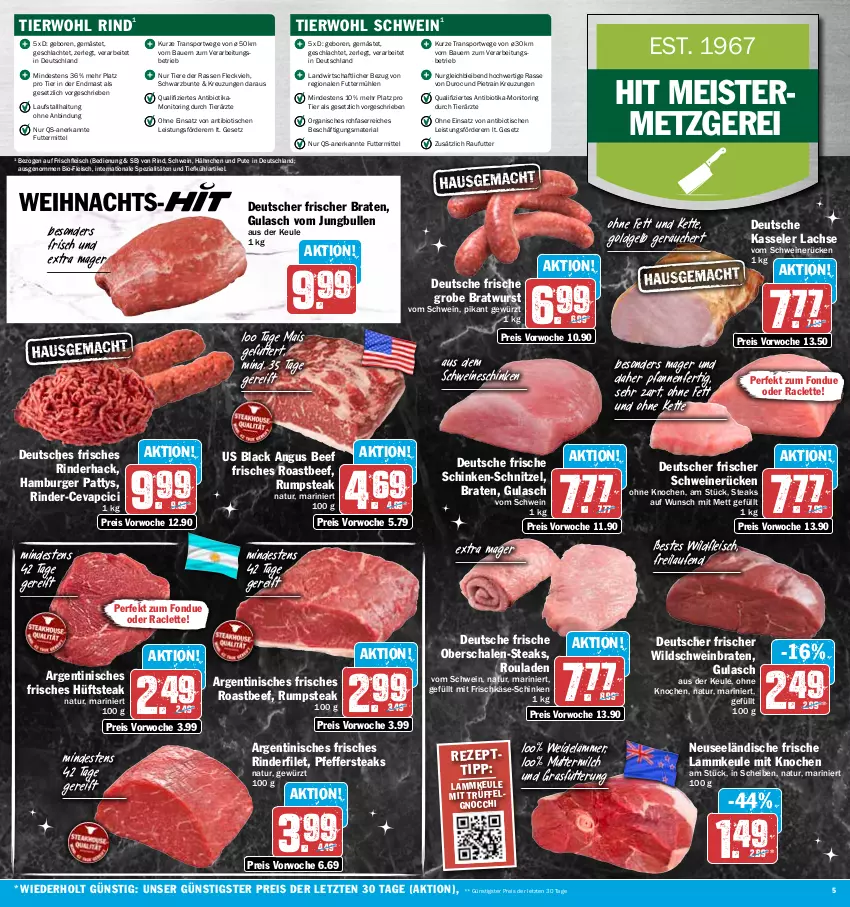 Aktueller Prospekt Hit - Prospekte - von 12.12 bis 17.12.2022 - strona 5 - produkty: auer, Bau, Bauer, beef, bio, braten, bratwurst, burger, cevapcici, eis, filet, fleisch, Fondue, frischkäse, Geflügel, gewürz, gnocchi, grobe bratwurst, gulasch, hamburger, hüftsteak, jungbullen, Käse, kasseler, Kette, lachs, lack, lamm, lammkeule, Laufen, LG, mais, Meister, Mett, milch, monitor, natur, pfanne, pfannen, pfeffer, pute, reis, Ria, rind, rinder, rinderfilet, ring, roastbeef, rouladen, rum, rumpsteak, Schal, Schale, schinken, schnitzel, schwein, schweine, schweinerücken, Spezi, Sport, steak, steaks, Ti, Tiere, tisch, Trüffel, wein, weine, Wild, Wildschwein, wurst, ZTE