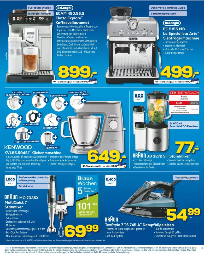 Aktueller Prospekt Euronics - Prospekte - von 25.05 bis 01.06.2022 - strona 13 - produkty: auto, bügel, Bügeleisen, dampfbügeleisen, eis, flasche, Germ, getränk, getränke, kaffee, kaffeevollautomat, küche, Küchen, küchenmaschine, leine, messer, Mixer, rezept, rezepte, rum, smoothie, spülmaschinen, standmixer, tee, Ti, torte, Waage, Zerkleinerer