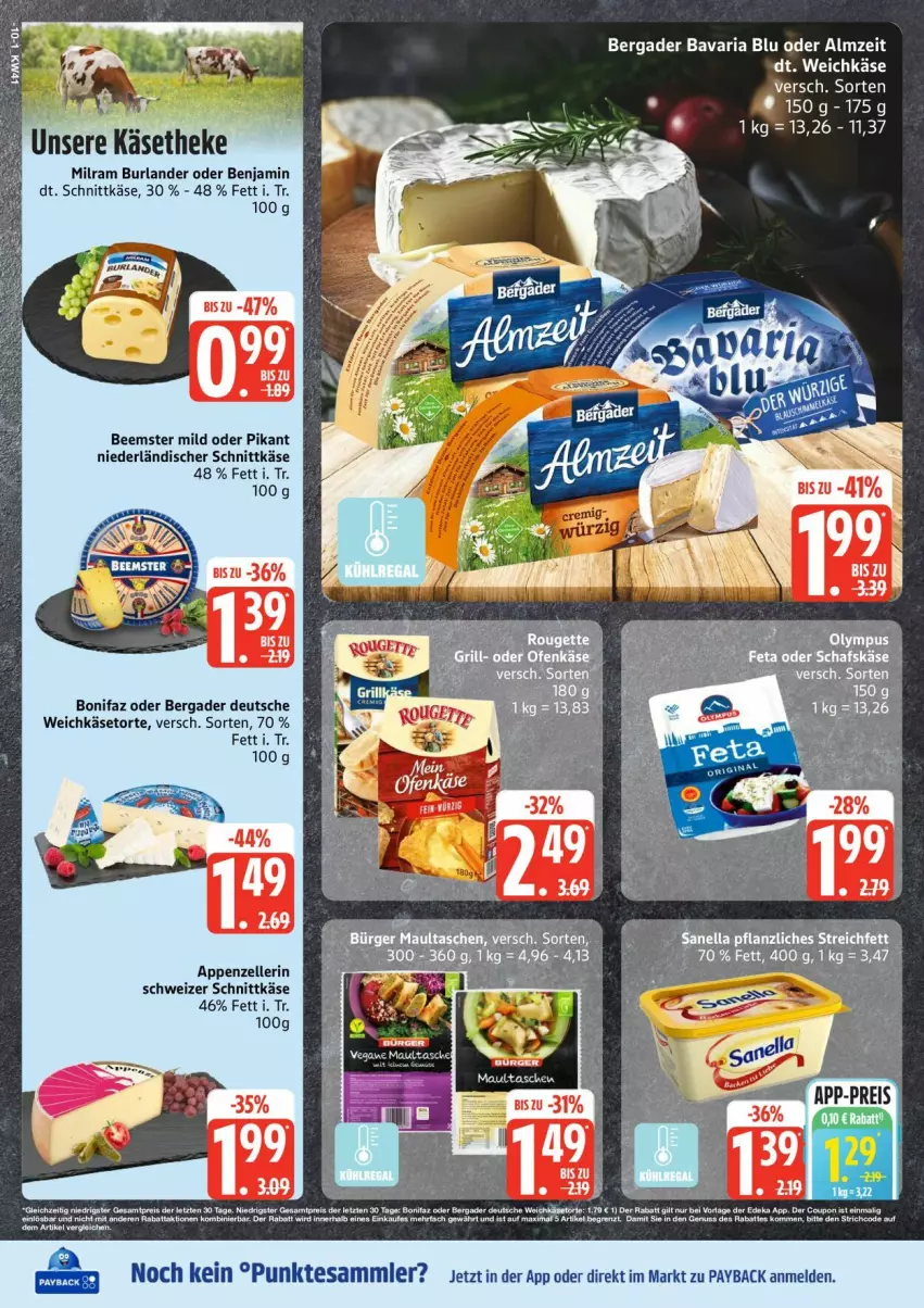 Aktueller Prospekt Edeka - Prospekte - von 06.10 bis 11.10.2025 - strona 10 - produkty: appenzeller, bavaria blu, Beemster, bergader, burlander, elle, Käse, milram, niederländischer schnittkäse, payback, Ria, schnittkäse, schweizer schnittkäse, tesa, Ti, torte, weichkäse