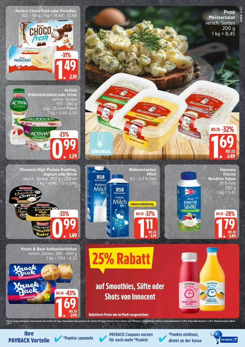 Aktueller Prospekt Edeka - Prospekte - von 06.10 bis 11.10.2025 - strona 11 - produkty: brötchen, choco fresh, coupon, coupons, eis, ferrero, Meister, milch, payback, Popp, reis, salat, Ti, weihenstephan, ZTE