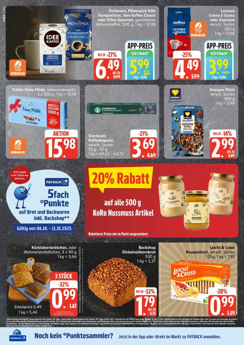 Aktueller Prospekt Edeka - Prospekte - von 06.10 bis 11.10.2025 - strona 14 - produkty: backwaren, brot, brötchen, eis, Kürbis, Kürbiskernbrötchen, Meister, payback, reis, rel, tesa