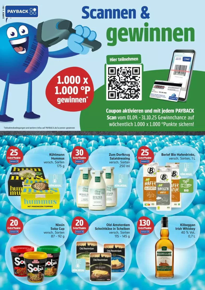 Aktueller Prospekt Edeka - Prospekte - von 06.10 bis 11.10.2025 - strona 18 - produkty: bio, coupon, dressing, drink, drinks, hafer, Haferdrink, hummus, irish whiskey, Käse, kilbeggan, kühlmann, Nissin, Old Amsterdam, payback, salat, salatdressing, Scanner, schnittkäse, Ti, whiskey, Zum Dorfkrug
