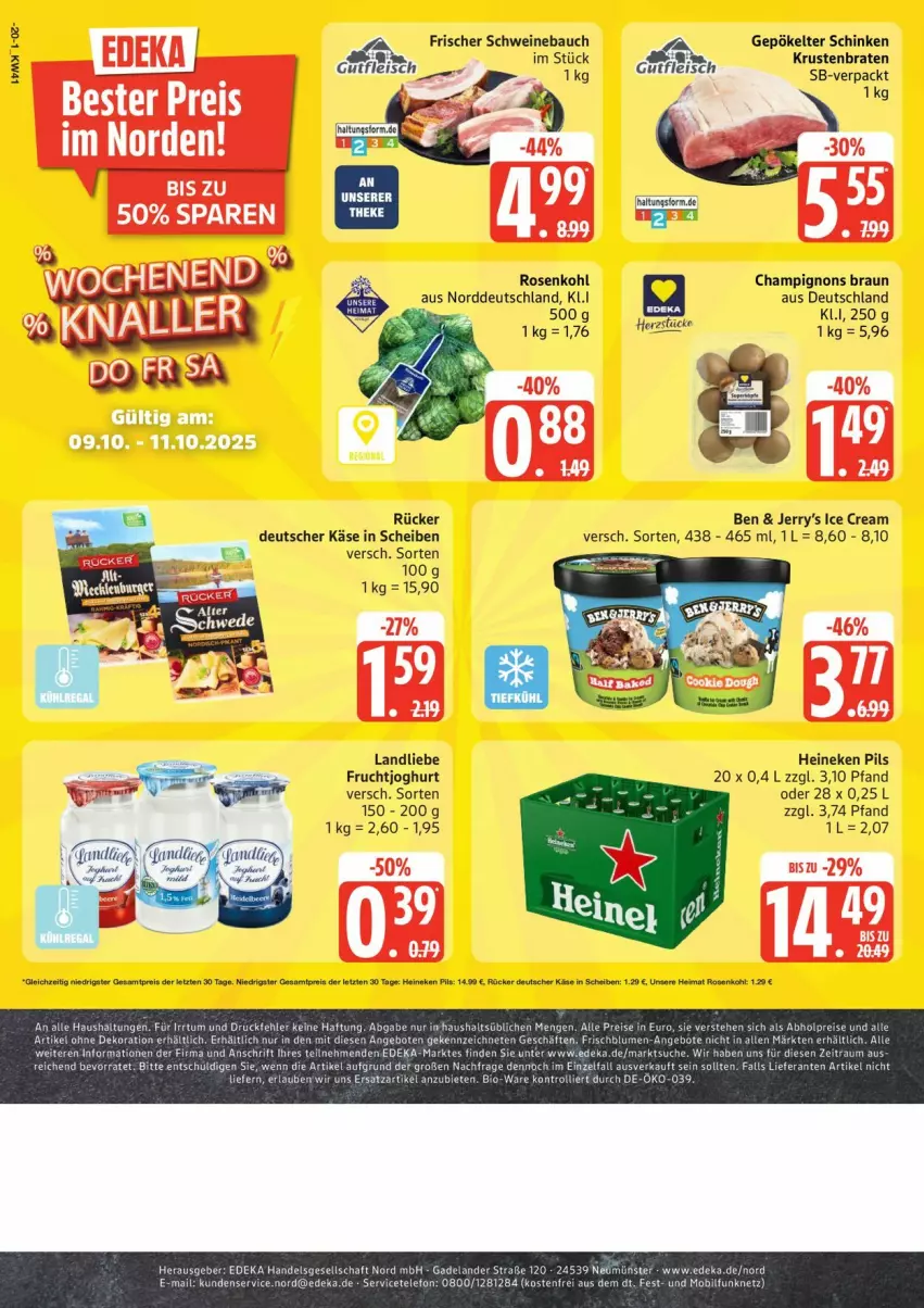 Aktueller Prospekt Edeka - Prospekte - von 06.10 bis 11.10.2025 - strona 20 - produkty: deka, eis, frucht, fruchtjoghurt, heineken, joghur, joghurt, Käse, landliebe, pils, reis, rosen, Rosenkohl, Ti, ZTE