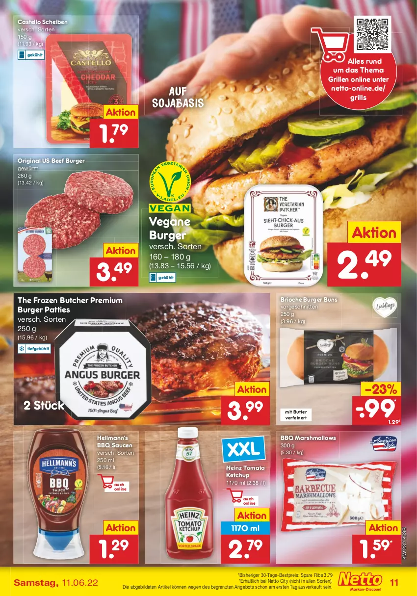 Aktueller Prospekt Netto Marken-Discount - Filial-Angebote - von 07.06 bis 11.06.2022 - strona 11 - produkty: angebot, beef, bestpreis, burger, burger buns, butter, eis, gewürz, gin, grill, heinz, ketchup, mars, reis, sauce, saucen, schnitten, soja, spare ribs, Ti, tomato ketchup, ZTE