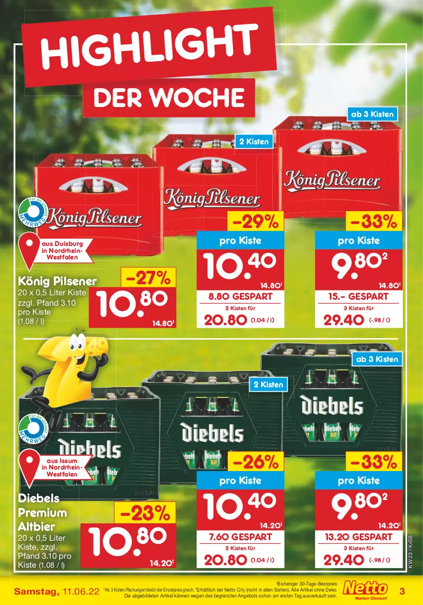 Aktueller Prospekt Netto Marken-Discount - Filial-Angebote - von 07.06 bis 11.06.2022 - strona 3 - produkty: angebot, bestpreis, bier, diebels, eis, könig pilsener, pils, pilsener, reis, Ti, ZTE