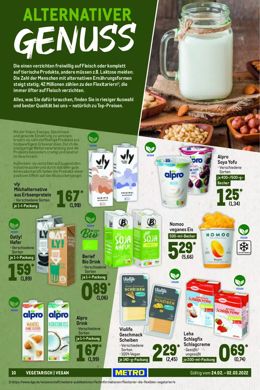 Aktueller Prospekt Metro - Food - von 24.02 bis 02.03.2022 - strona 10 - produkty: alpro, Becher, bio, creme, drink, eier, eis, erbsen, erde, fleisch, hafer, lion, mac, milch, Rauch, reis, soya, spiegel, Ti, top-preis, Veganes Eis, Vegeta, Yo, ZTE, zucker