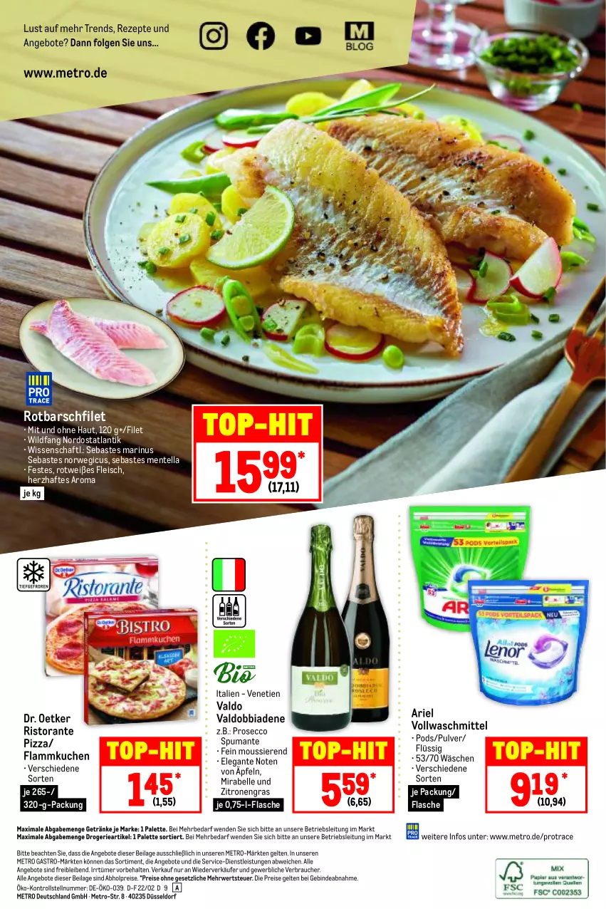 Aktueller Prospekt Metro - Food - von 24.02 bis 02.03.2022 - strona 20 - produkty: abholpreise, angebot, angebote, ariel, Dr. Oetker, ecco, eis, elle, ente, filet, flammkuchen, flasche, fleisch, getränk, getränke, ilag, kuchen, lamm, LG, Metro, metro gastro, Palette, pizza, Pods, prosecco, puma, Rauch, reis, rezept, rezepte, ristorante, ristorante pizza, Rotbarsch, rotbarschfilet, rwe, spumante, Ti, top-hit, valdo, vollwaschmittel, waschmittel, Wild, zitrone, zitronen