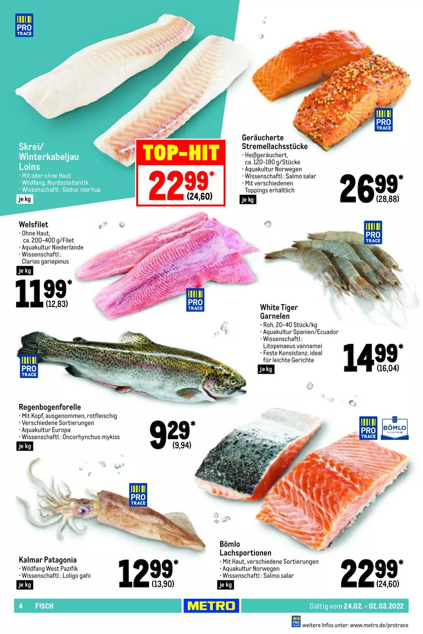 Aktueller Prospekt Metro - Food - von 24.02 bis 02.03.2022 - strona 4 - produkty: aqua, eis, elle, filet, fisch, fleisch, forelle, garnelen, lachs, Metro, rel, Ria, rwe, Sport, Ti, top-hit, Wels, Wild